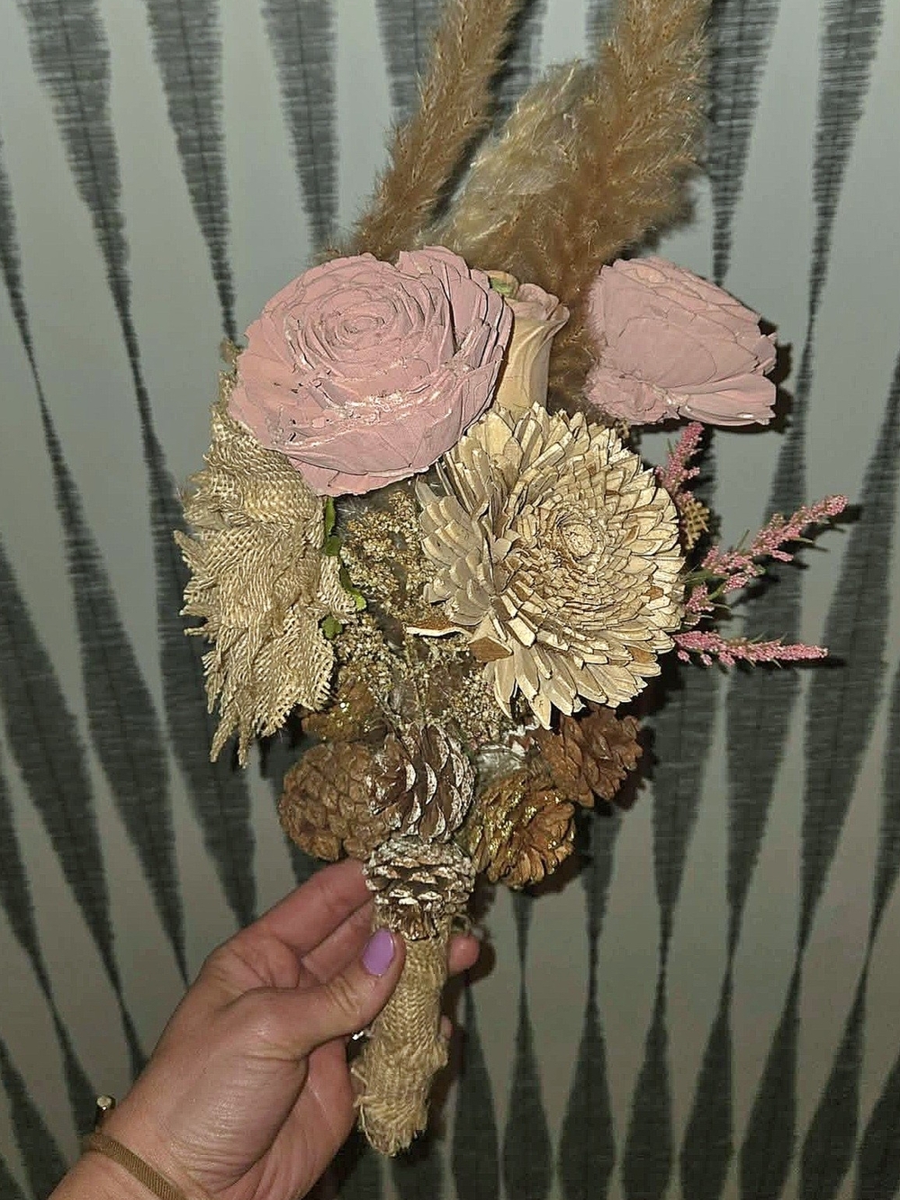 Rustic Boho Floral Bouquet Neutral Pink Pampas Grass Burlap Wedding Décor - Picture 3 of 10